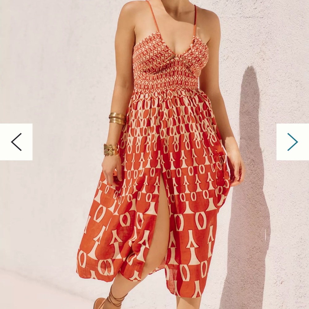 NWT By ANTHROPOLOGIE Smocmed midi slit dress XS mango